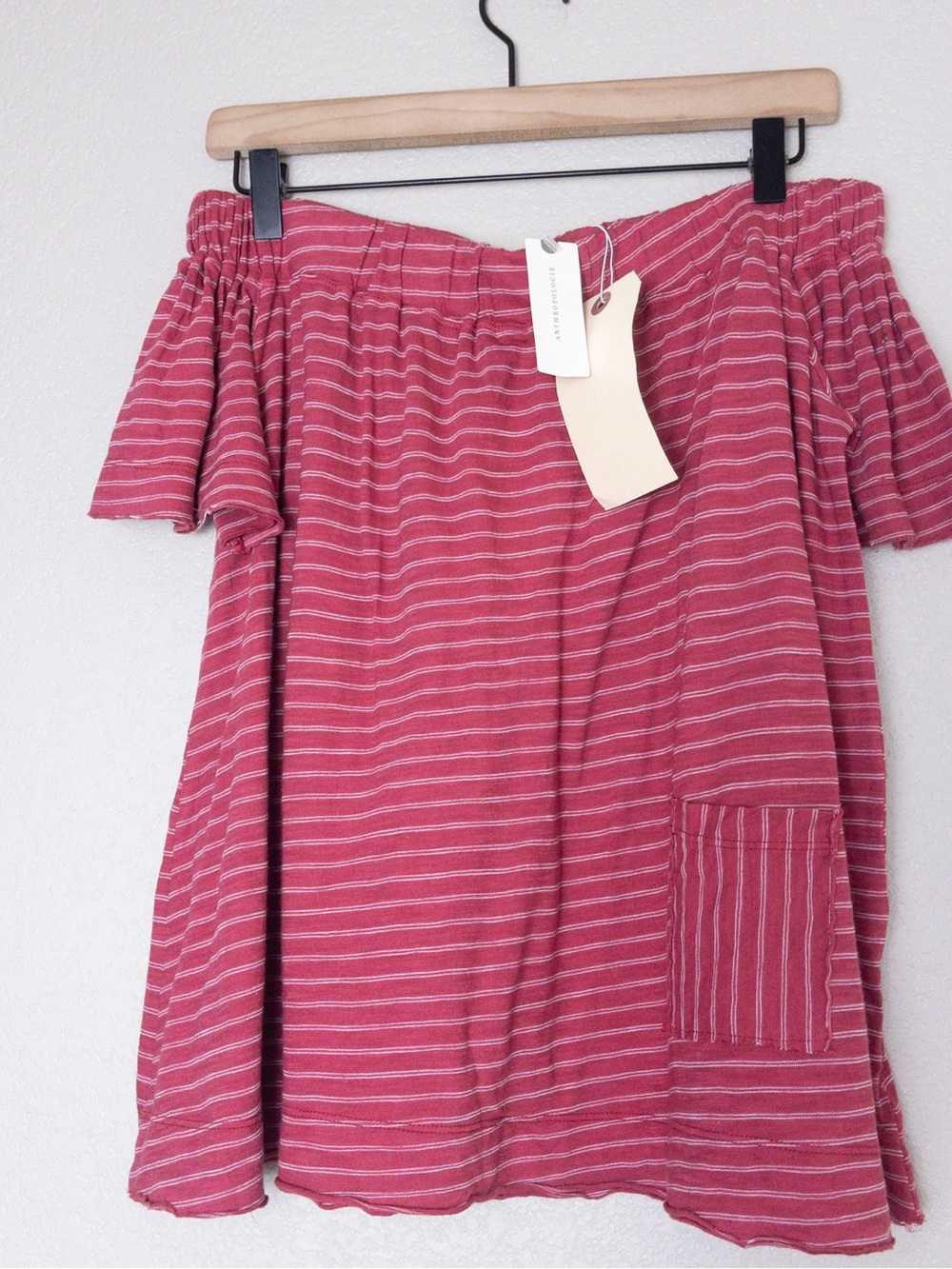 NWT Anthropologie t.la Off The Shoulder Striped Top S Red White Flutter Sleeve